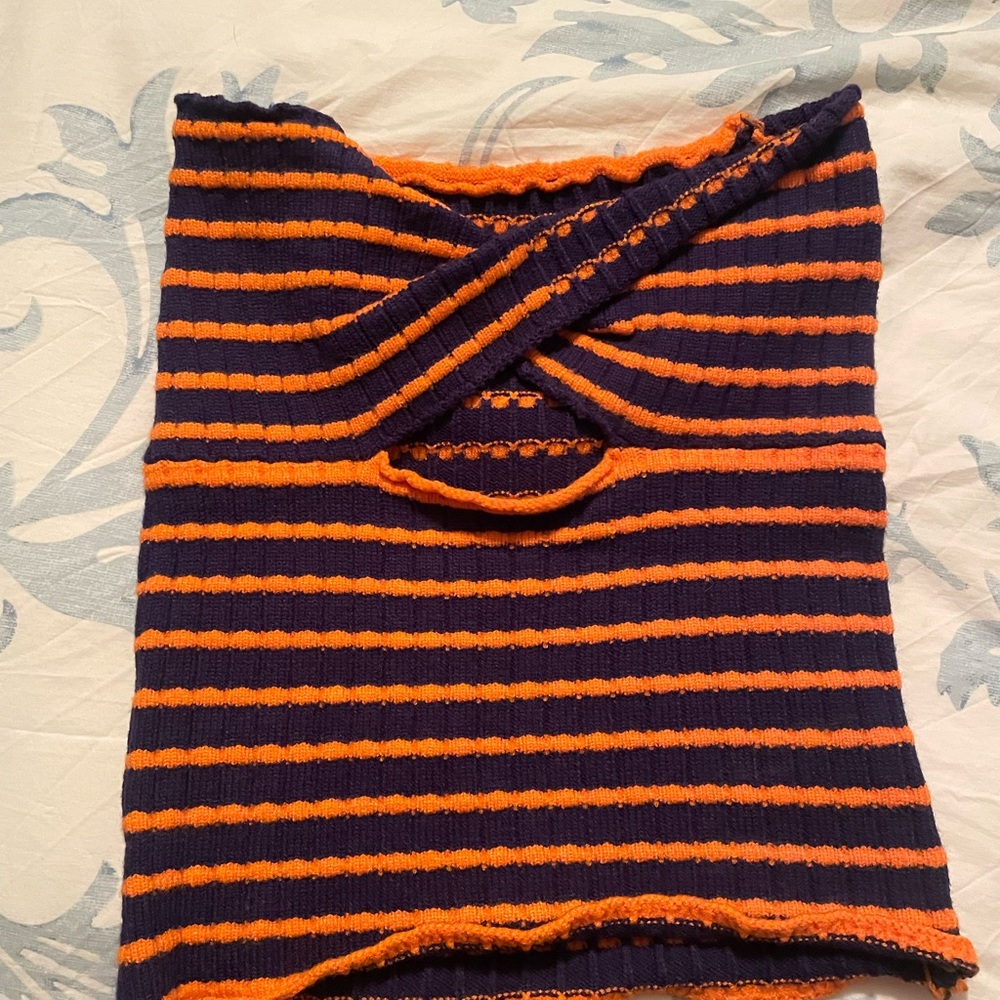 Striped Orange and Black Knit Tube Top